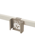 Pedestal Apple TV 4K Mount in Oat, perforated steel Apple TV bracket on a stand tube, on a plain white background