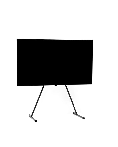 Pedestal Viva TV Stand in Charcoal, TV floor stand holding a flat screen TV, on a plain white background