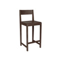 Frama Bar Chair 01 in Dark Brown Birch, dark stained birch counter height chair with a low back rail, angled view on white