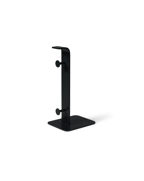 Pedestal Power Tower in Charcoal, vertical steel power beam holder, on a plain white background
