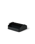 Pedestal Power Beam Tray Double in Charcoal, two-compartment steel cable tray with a power beam, on a plain white background