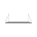 Frama Single Shelf, Stainless Steel, deep steel shelf plate carried on two triangular wire brackets, on a pale ground
