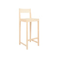Frama Bar Chair 01 in Natural Birch, taller bar height chair in pale birch with long legs and a footrest brace on white
