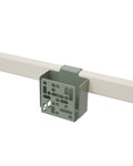 Pedestal Remote Box Mount in Mossy Green, perforated aluminium remote box on a stand tube, on a plain white background