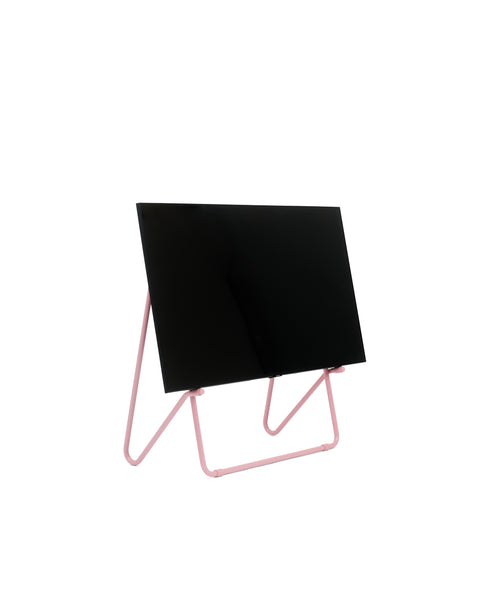Pedestal Bloom TV Stand in Bubble Gum, easel style TV stand holding a flat screen TV, on a plain white background