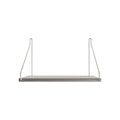 Frama Single Shelf, Stainless Steel, narrow shelf with a deeper plate, wire brackets rising to the wall fixings