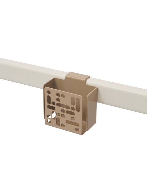 Pedestal Remote Box Mount in Sandstorm, perforated aluminium remote box on a stand tube, on a plain white background