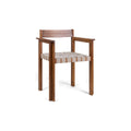 Frama Symmetry Armrest Chair in Oat Fabric and Honey Ash, ash chair with woven oat webbing seat and a flat back rail, front view on white