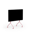 Pedestal Moon TV Stand in Bubble Gum, rolling TV stand on wheels holding a flat screen TV, on a plain white background