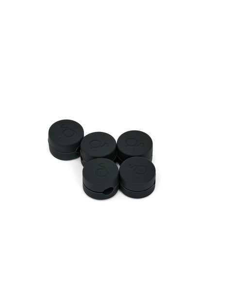 Pedestal Cable Clips in Charcoal, five magnetic silicone cable clips grouped together, on a plain white background