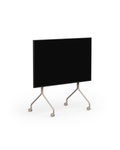 Pedestal Moon TV Stand in Oat, rolling TV stand on wheels holding a flat screen TV, on a plain white background