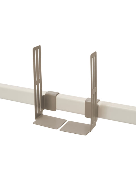 Pedestal Box Mount in Oat, adjustable mounting brackets on a stand tube, on a plain white background