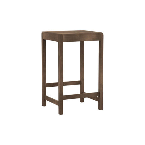 Frama Stool 01 in Dark Brown Birch, shorter counter height stool in dark stained birch with square legs and low stretchers