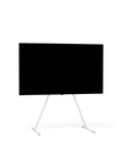 Pedestal Viva TV Stand in Pearl, TV floor stand holding a flat screen TV, on a plain white background