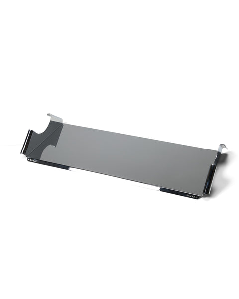 Pedestal Moon Tray Shelf in Chrome, powder-coated steel tray shelf, on a plain white background