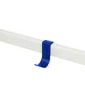 Pedestal Hook Mount in Ultra Marine, aluminium accessory hook on a stand tube, on a plain white background