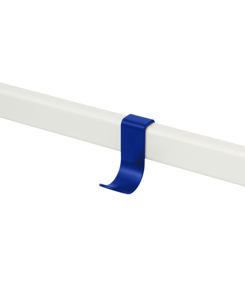 Pedestal Hook Mount in Ultra Marine, aluminium accessory hook on a stand tube, on a plain white background