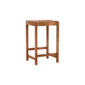 Frama Stool 01 in Warm Brown Birch, shorter counter height stool in reddish brown birch with square legs, angled view on white