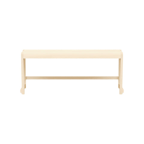 Frama Bench 01 in Natural Birch, pale birch bench with a flat seat and an open leg frame, front view on a light background