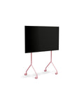 Pedestal Moon Light TV Stand in Bubble Gum, compact TV floor stand holding a flat screen TV, on a plain white background