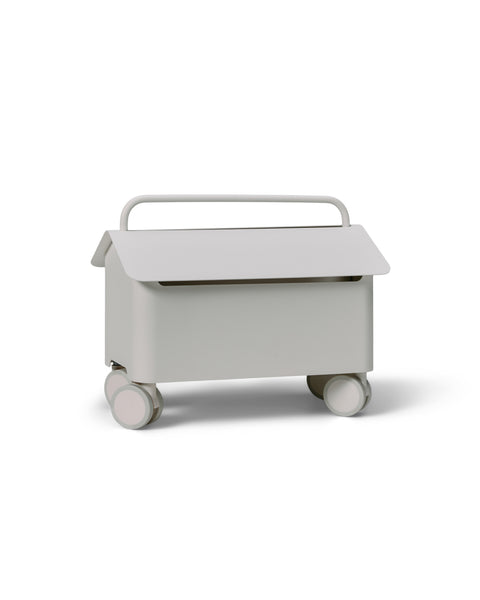 Pedestal Cable Villa in Pearl, cable management box on wheels, on a plain white background
