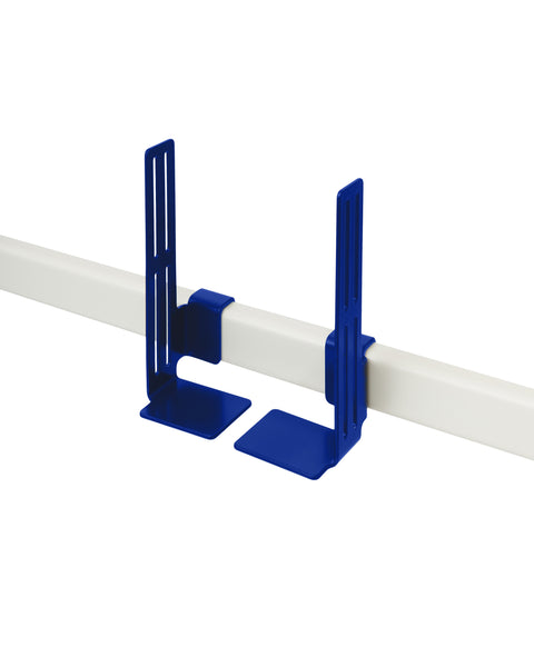 Pedestal Box Mount in Ultra Marine, adjustable mounting brackets on a stand tube, on a plain white background
