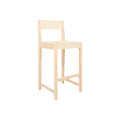 Frama Bar Chair 01 in Natural Birch, shorter counter height chair in pale birch, three quarter view on a light background