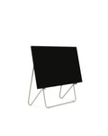 Pedestal Bloom TV Stand in Oat, easel style TV stand holding a flat screen TV, on a plain white background