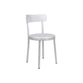 Frama Tasca Chair in Aluminum, aluminum chair turned three quarters showing the tapered legs and the post behind the seat