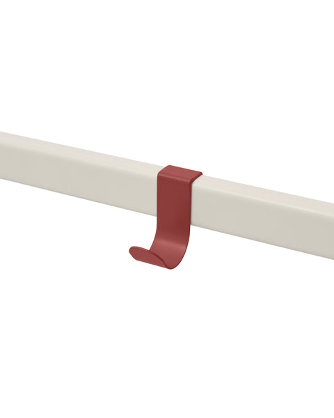 Pedestal Hook Mount in Burnin' Red, aluminium accessory hook on a stand tube, on a plain white background