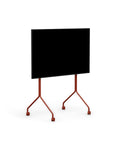Pedestal Moon Tall TV Stand in Burnin' Red, tall rolling TV stand on wheels holding a flat screen TV, on a plain white background
