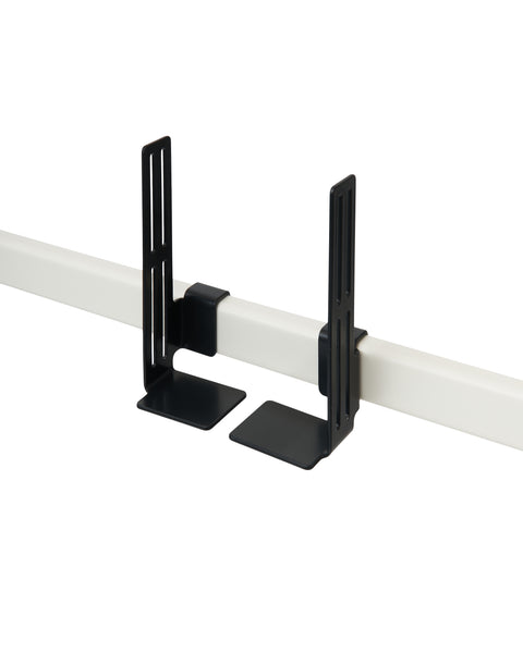 Pedestal Box Mount in Charcoal, adjustable mounting brackets on a stand tube, on a plain white background