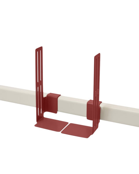 Pedestal Box Mount in Burnin' Red, adjustable mounting brackets on a stand tube, on a plain white background
