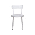 Frama Tasca Chair in Aluminum, brushed aluminum chair with a round seat and curved back, straight on view against white