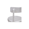 Frama Tasca Chair in Aluminum, close crop of the brushed seat and the post that carries the backrest, on white