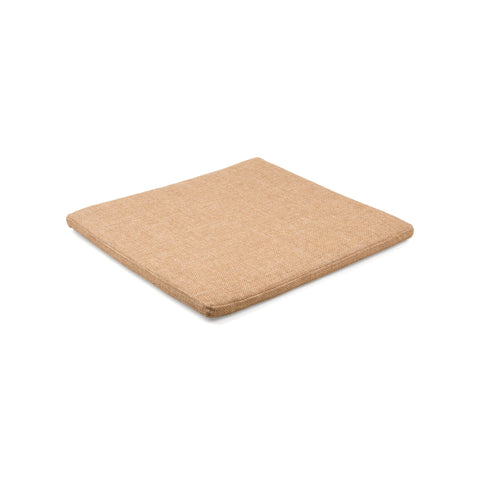 Frama Easy Chair 01 Cushion in Camel, large woven seat pad in camel textile with piped edges, angled view on white