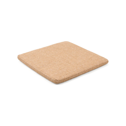 Frama Chair 01 Cushion in Camel, square woven seat pad in camel textile with piped edges, angled view on white