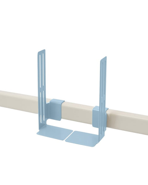 Pedestal Box Mount in Powder Blue, adjustable mounting brackets on a stand tube, on a plain white background