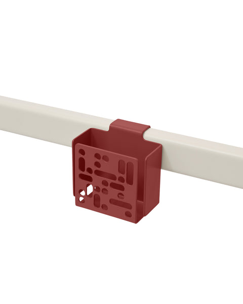 Pedestal Remote Box Mount in Burnin' Red, perforated aluminium remote box on a stand tube, on a plain white background