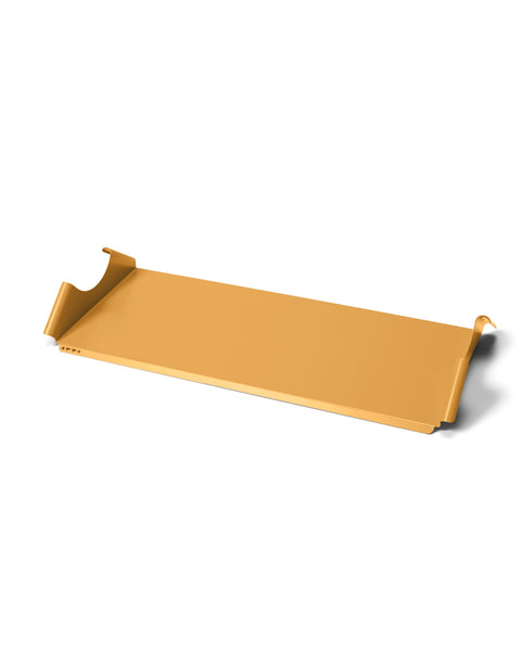 Pedestal Moon Tray Shelf in Apricot, powder-coated steel tray shelf, on a plain white background