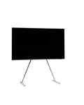 Pedestal Viva TV Stand in Chrome, TV floor stand holding a flat screen TV, on a plain white background