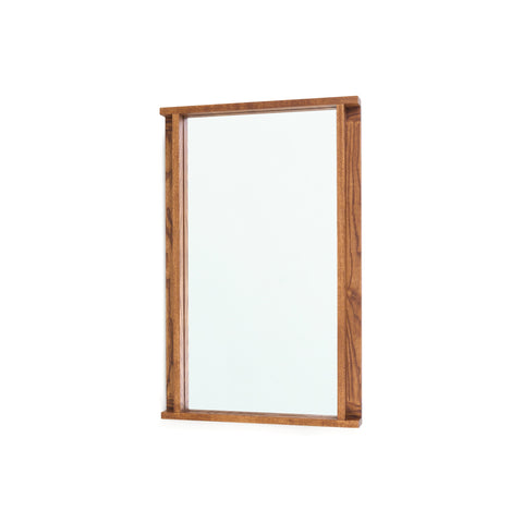Frama Symmetry Mirror in Honey Ash, rectangular wall mirror with a narrow solid ash frame, shown upright on white