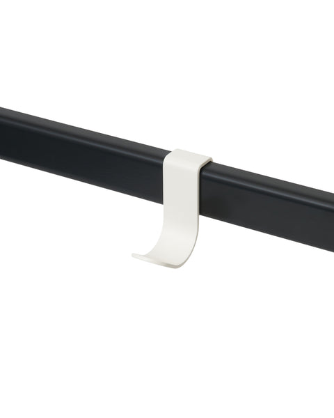 Pedestal Hook Mount in Pearl, aluminium accessory hook on a stand tube, on a plain white background