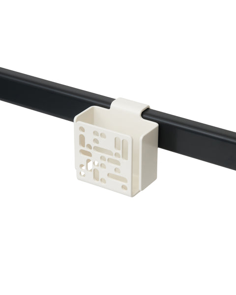 Pedestal Remote Box Mount in Pearl, perforated aluminium remote box on a stand tube, on a plain white background