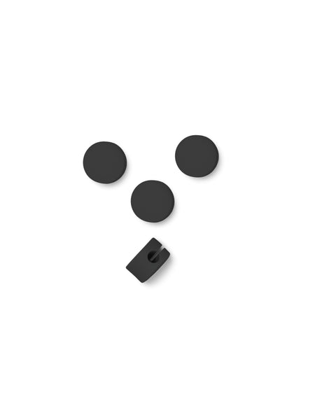 Pedestal Cable Dots in Charcoal, silicone cable dots with a mounting clip, on a plain white background