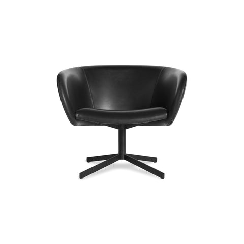 Close Encounter Swivel Lounge Chair by Blu Dot in Onyx Leather, front view