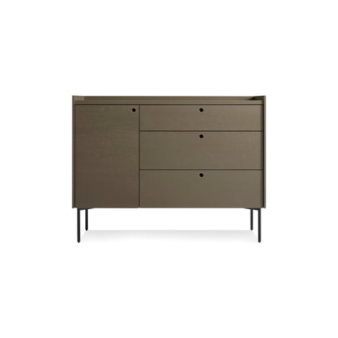 Peek 1 Door / 3 Drawer Credenza by Blu Dot in Dark Olive, low front view