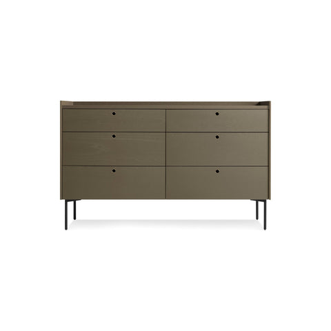 Peek 6 Drawer Dresser by Blu Dot in Dark Olive, low front view