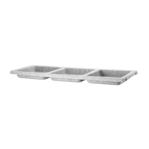 String® Bowl Shelf in light grey felt with three compartments, modular shelving component for Scandinavian storage system