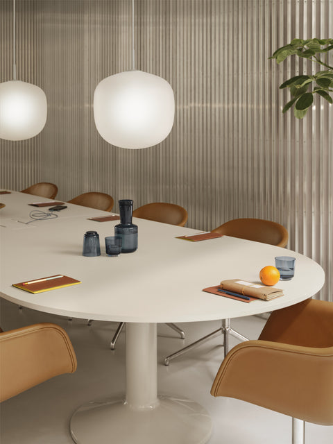 scandinavian conference table and glassware by muuto